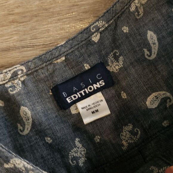 100% Cotton Size M Sleeveless Tank Dress Chambray Paisley Beachy Vacation Boho - Picture 2 of 7